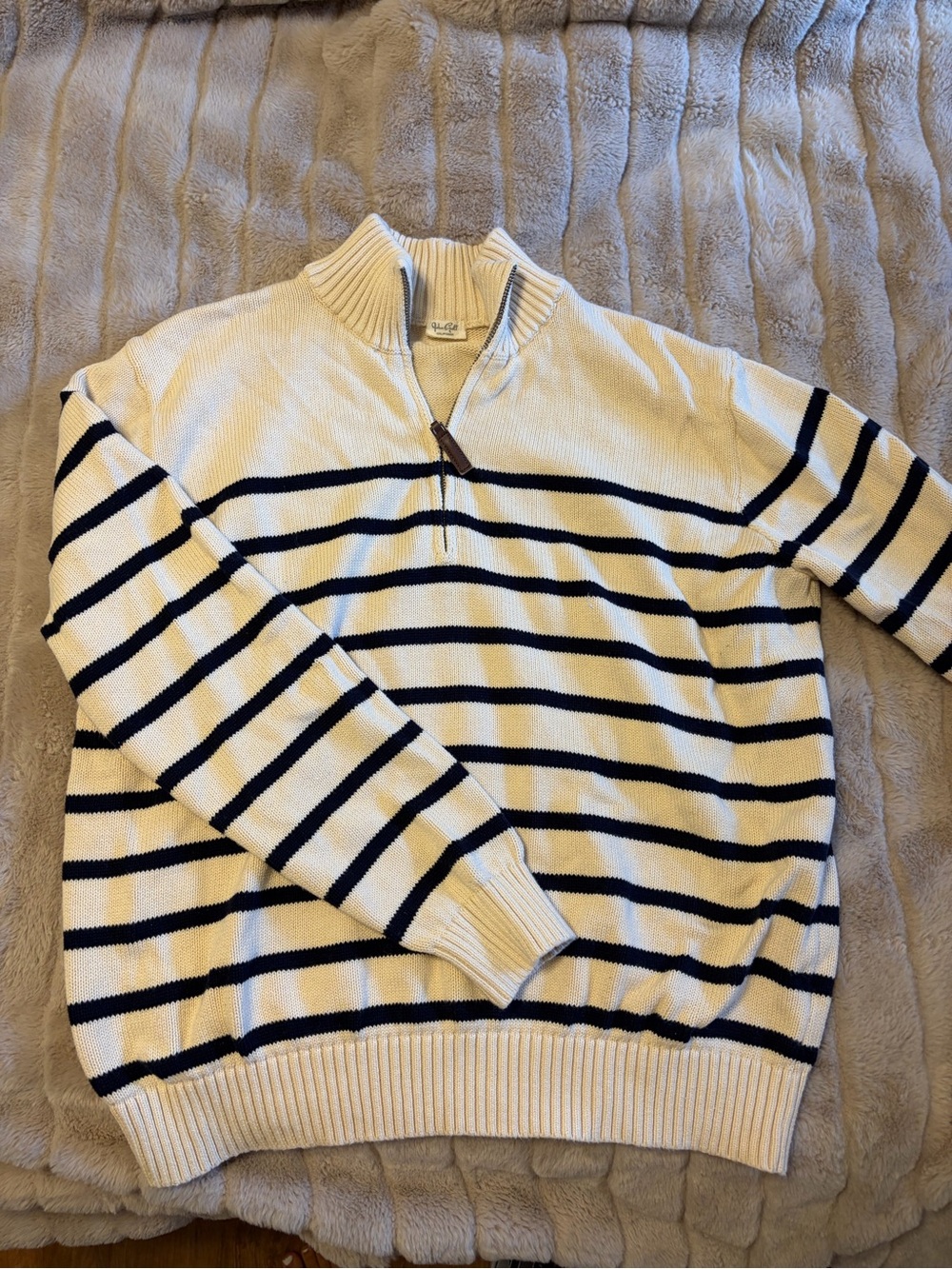 John Galt Cream and Navy Striped Half-Zip Sweater